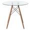 Fabulaxe Round Clear Glass Top Accent Dining Table with 4 Beech Solid Wood Legs Modern Space Saving Small Leisure Circle Desk